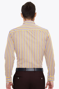 Ruddy Blue with Aureolin Yellow and Neon Red Multitrack Stripes Premium Cotton Shirt