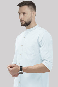 Fog Grey Mandarin Collar Giza Cotton Shirt