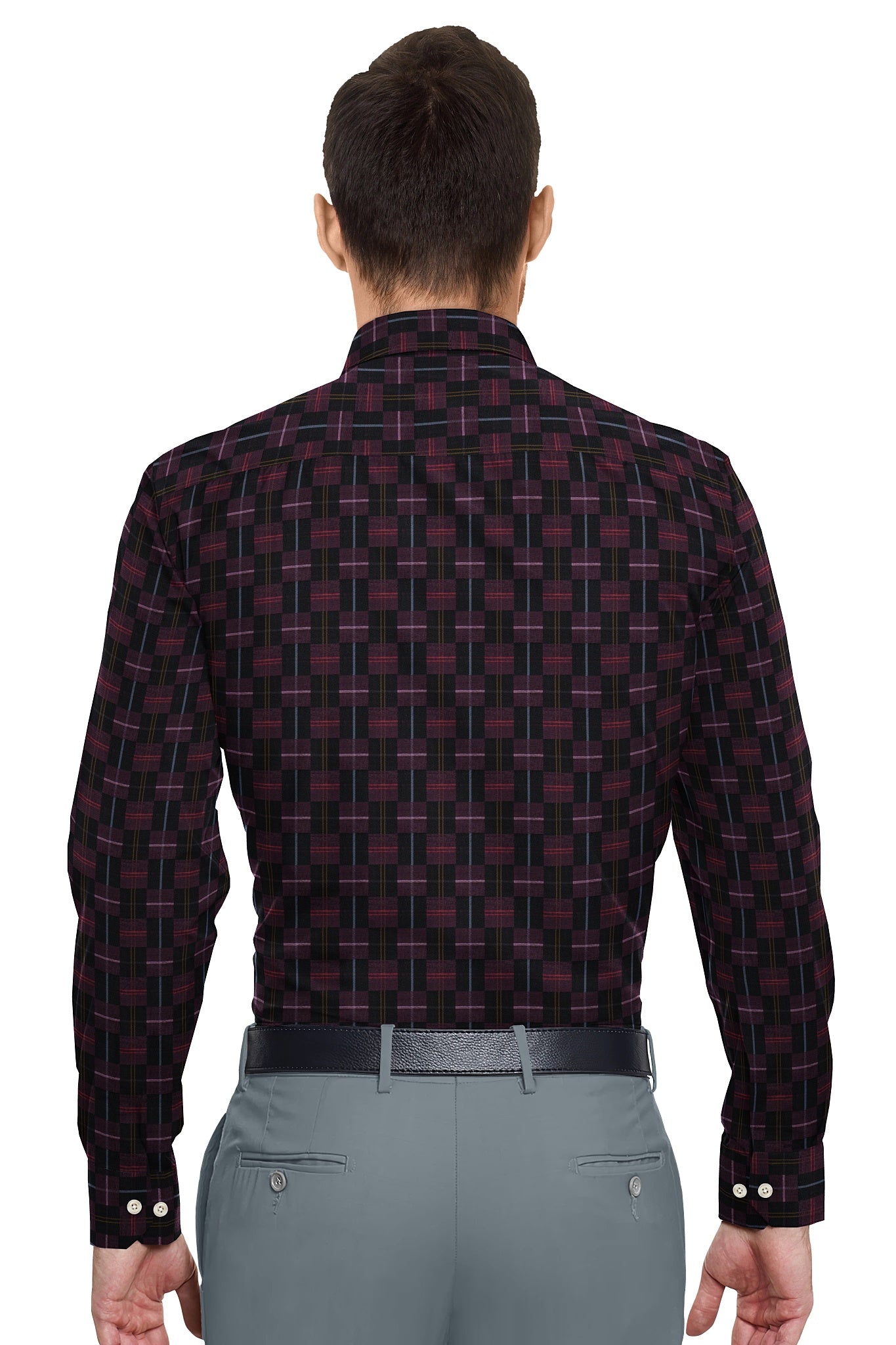 Jade Black with Potent Purple and Azalea Pink Checks Egyptian Giza Cotton Shirt