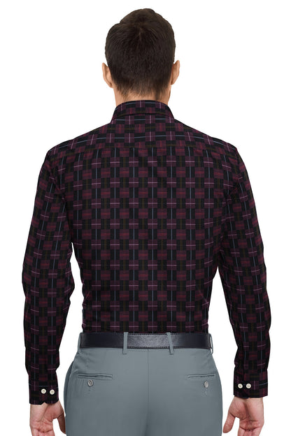Jade Black with Potent Purple and Azalea Pink Checks Egyptian Giza Cotton Shirt