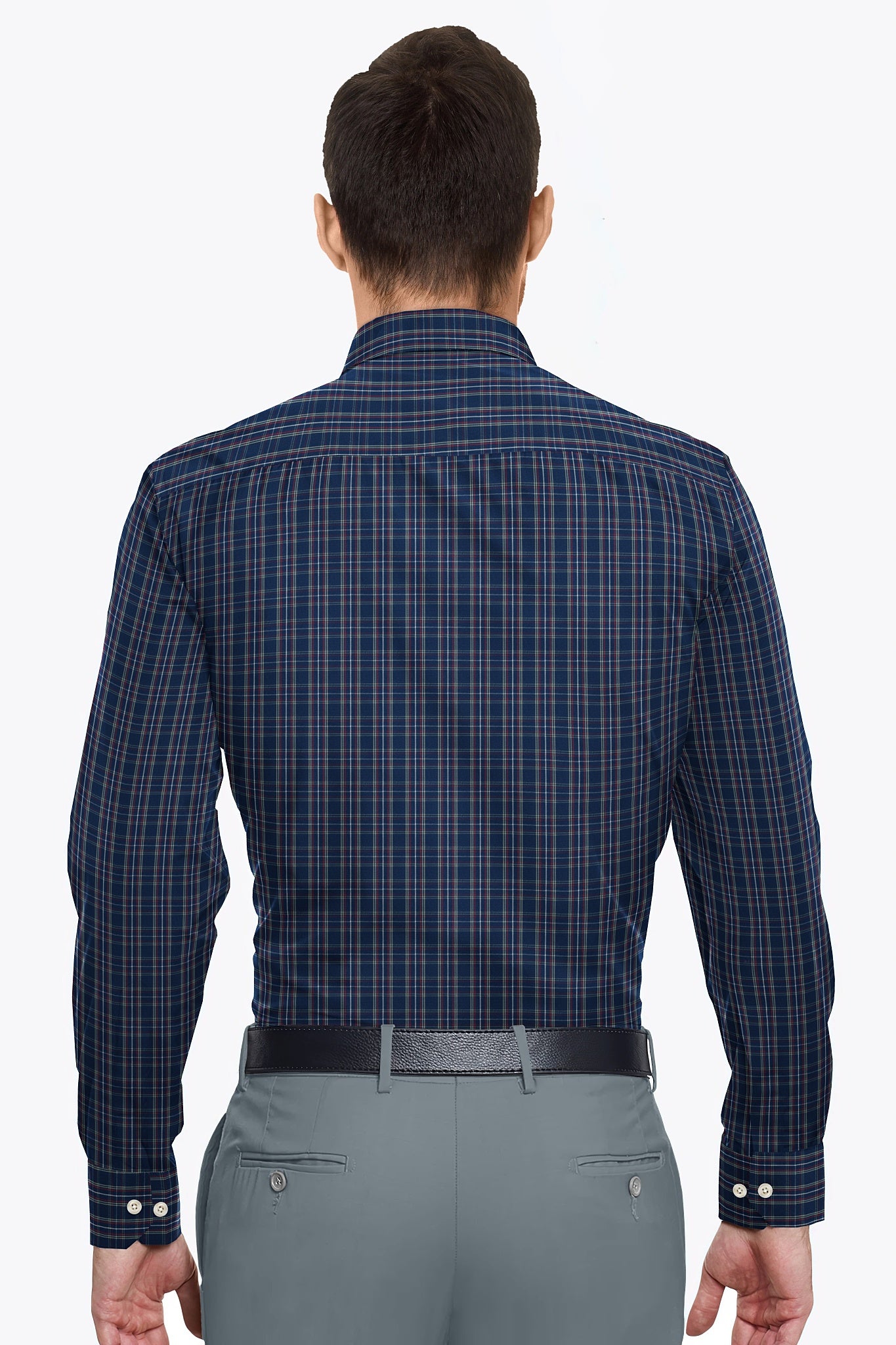 Opal Blue with Merlot Red and White Checks Cotton Shirt