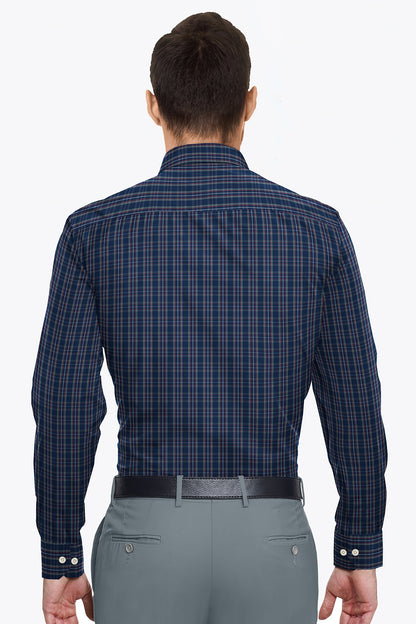 Opal Blue with Merlot Red and White Checks Cotton Shirt