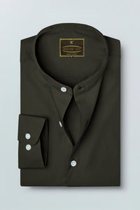 Wood Brown Mandarin Collar Giza Cotton Shirt