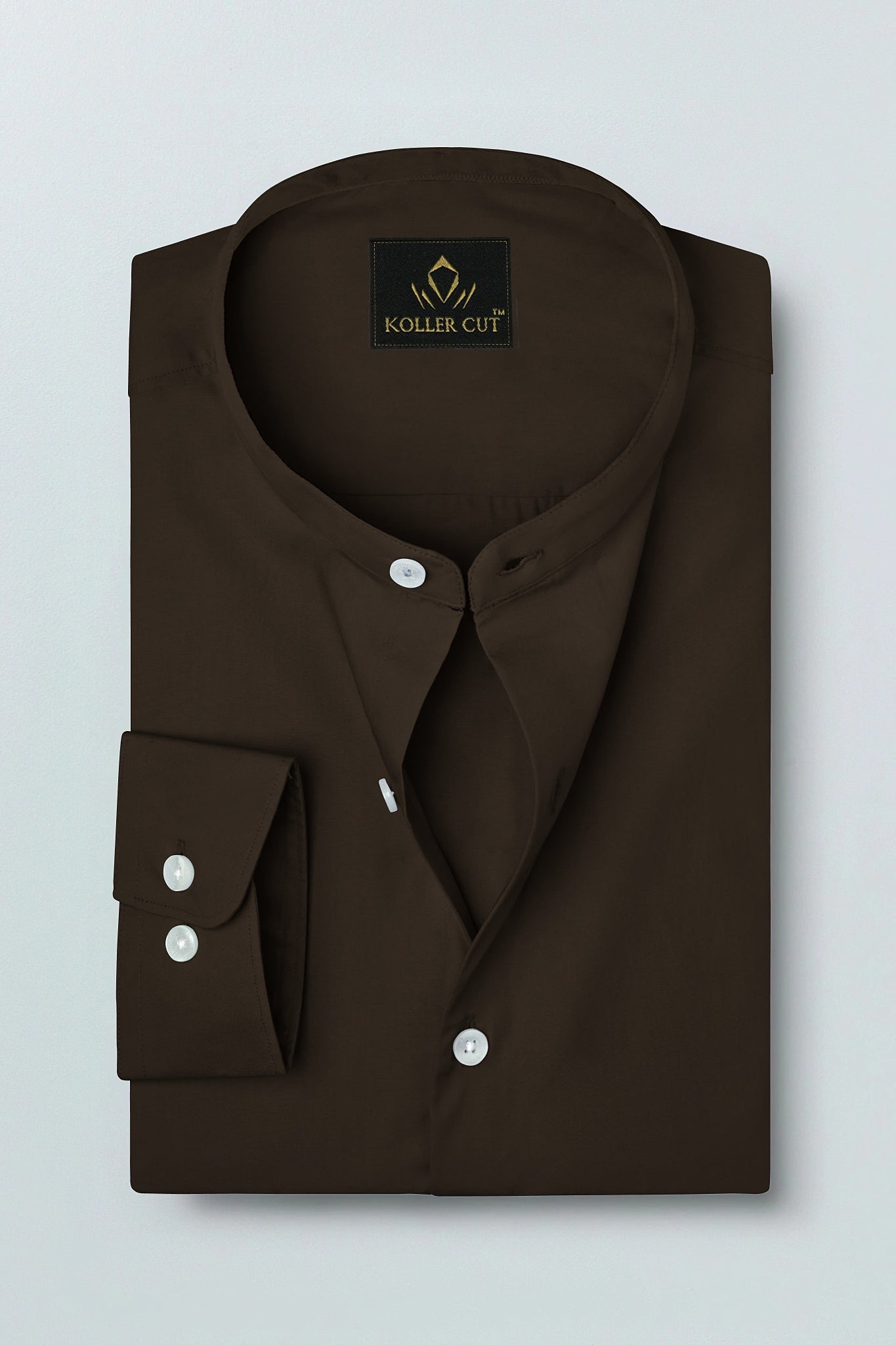 Coffee Brown Mandarin Collar Giza Cotton Shirt
