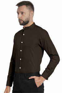 Coffee Brown Mandrin Collar Giza Cotton Shirt