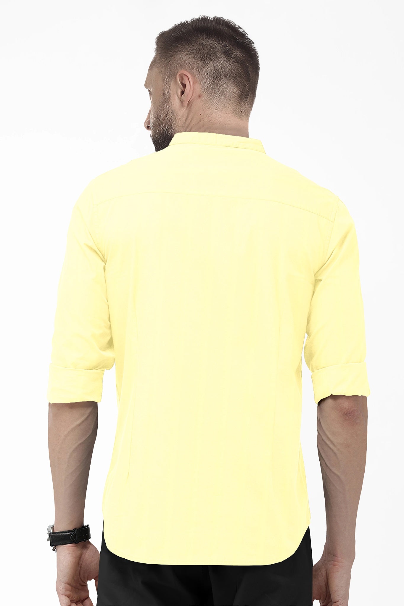Royal Yellow Mandarin Solid Plain Men's Cotton Shirt