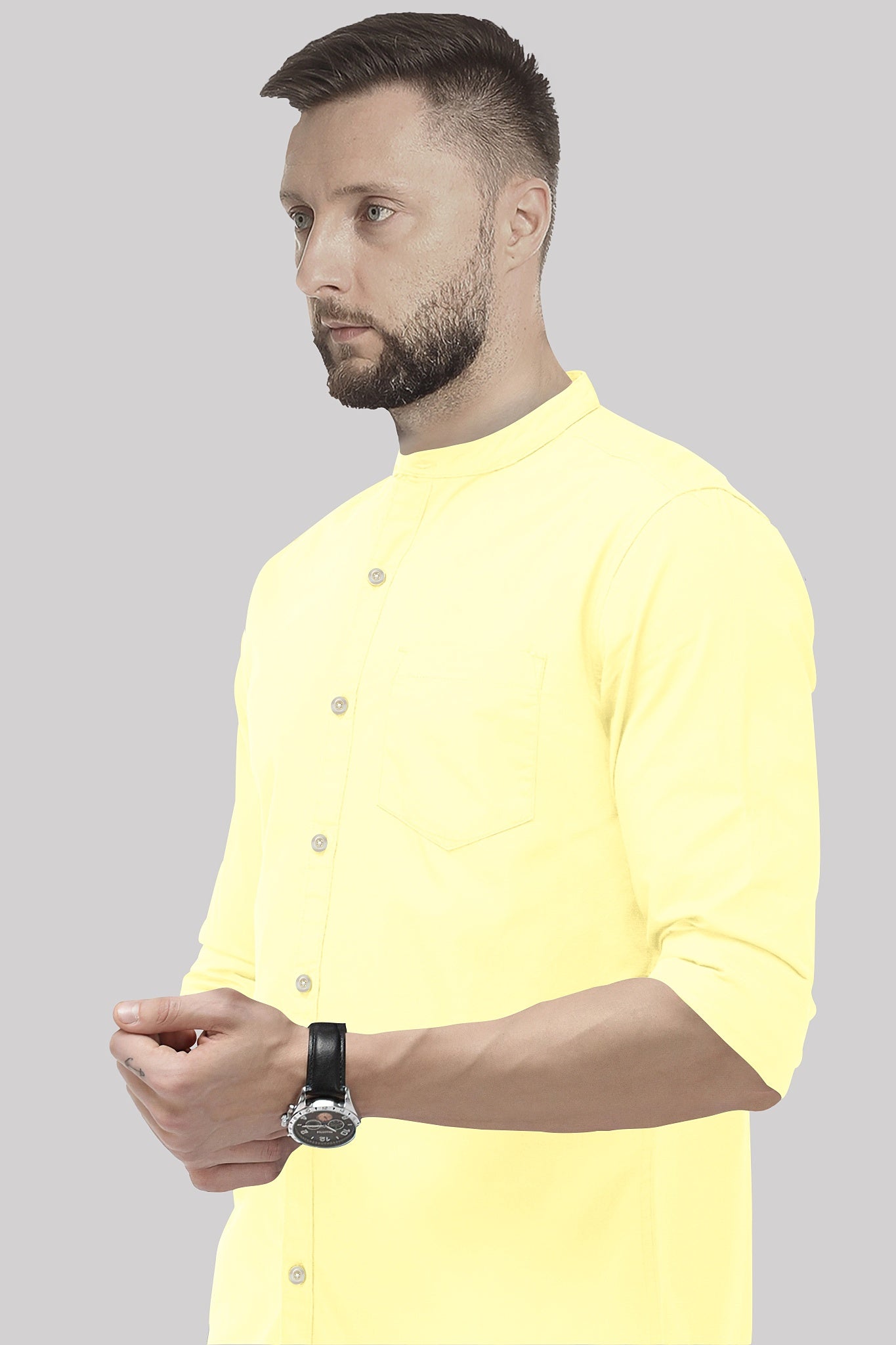 Elfin Yellow Mandarin Giza Cotton Shirt