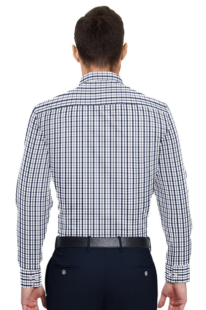 White with Medieval Blue and Pansy Purple Checks Cotton Shirt Office Wear Cotton Shirt Formal Shirts