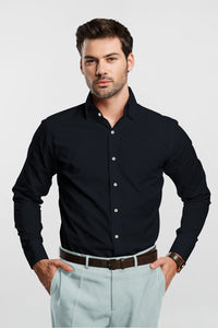 Raven Black Solid Cotton Shirt