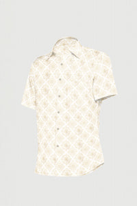White with Golden Motif Printed Cotton Shirt