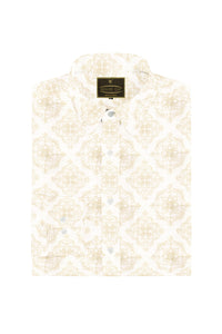 White with Golden Motif Printed Cotton Shirt