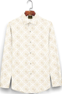 White with Golden Motif Printed Cotton Shirt
