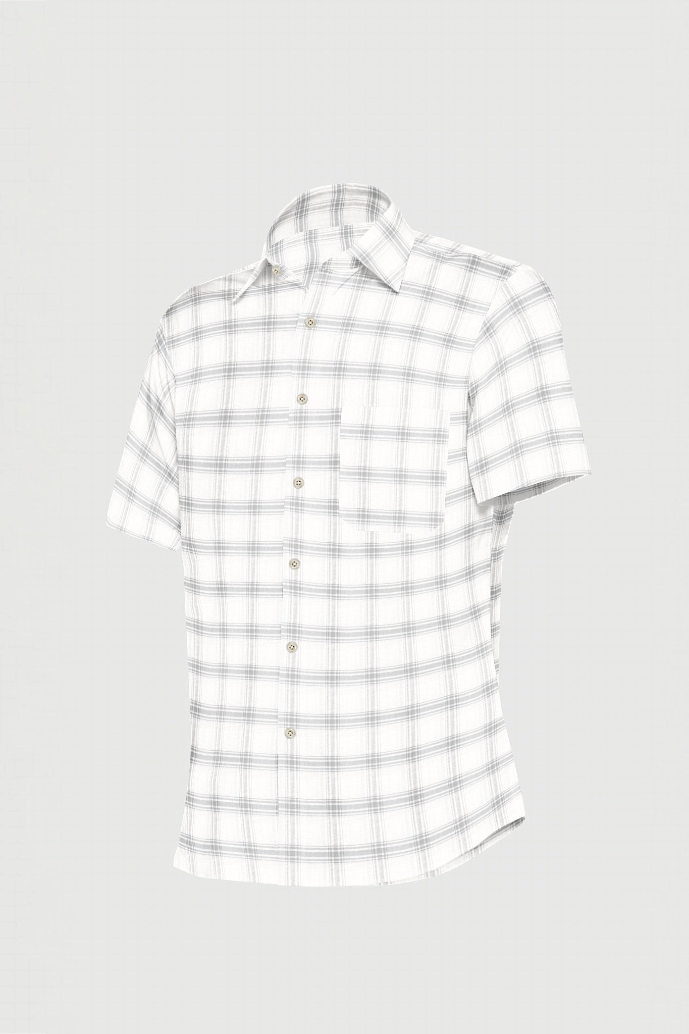 Salt White with Charcoal Black Plaid Men's Premium Cotton Shirt