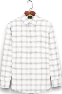 Salt White with Charcoal Black Plaid Men's Premium Cotton Shirt