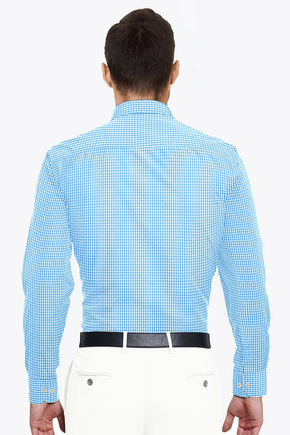 White and Carolina Blue Checks Cotton Shirt  Best Office wear Checks Shirt in India , Plus Size Shirt in India