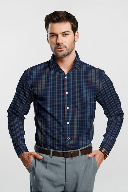 Opal Blue with Merlot Red and White Checks Cotton Shirt