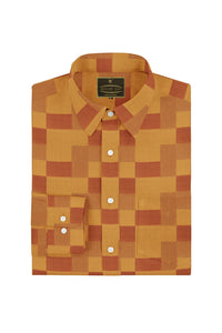 Mustard Yellow and Rust Red Tetris Printed Premium Cotton Shirt