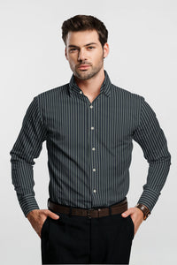 Shadow Black and Laurel Green Stripes Men's Cotton Shirt