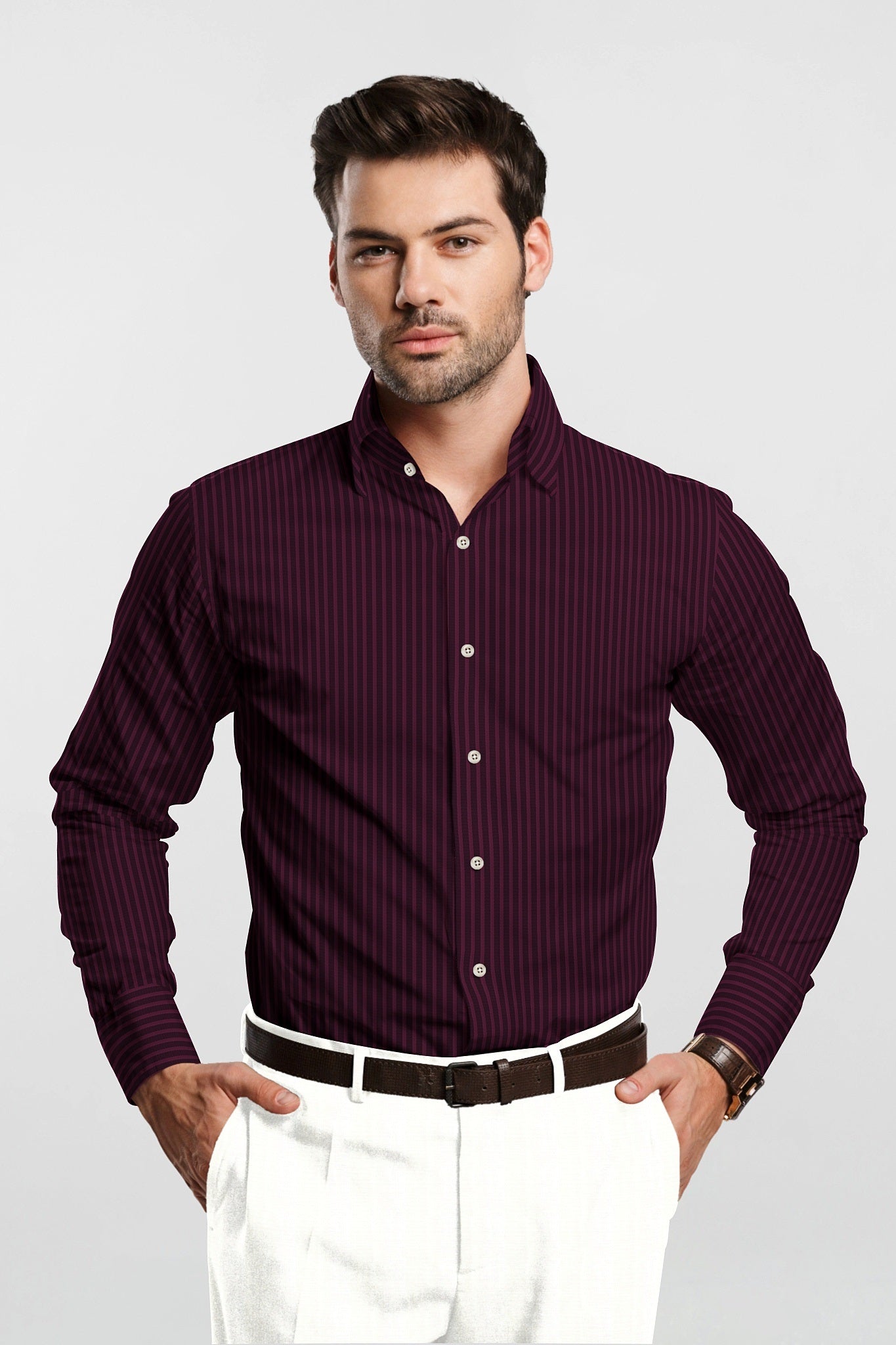 Sangria Purple with Plum Purple Candy Stripes Men's Premium Cotton Shirt