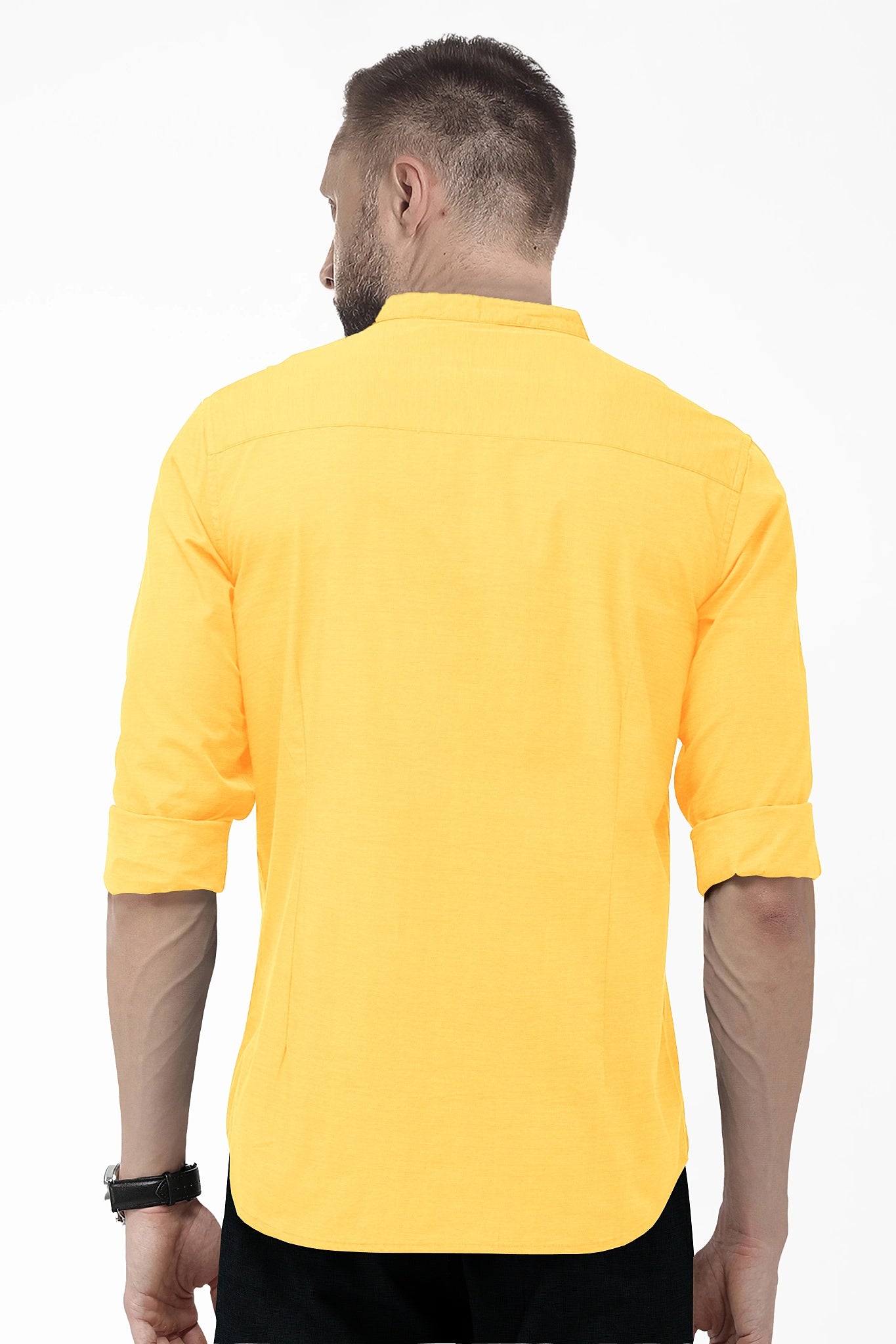 Turmeric Yellow Mandarin Collar Giza Cotton Shirt