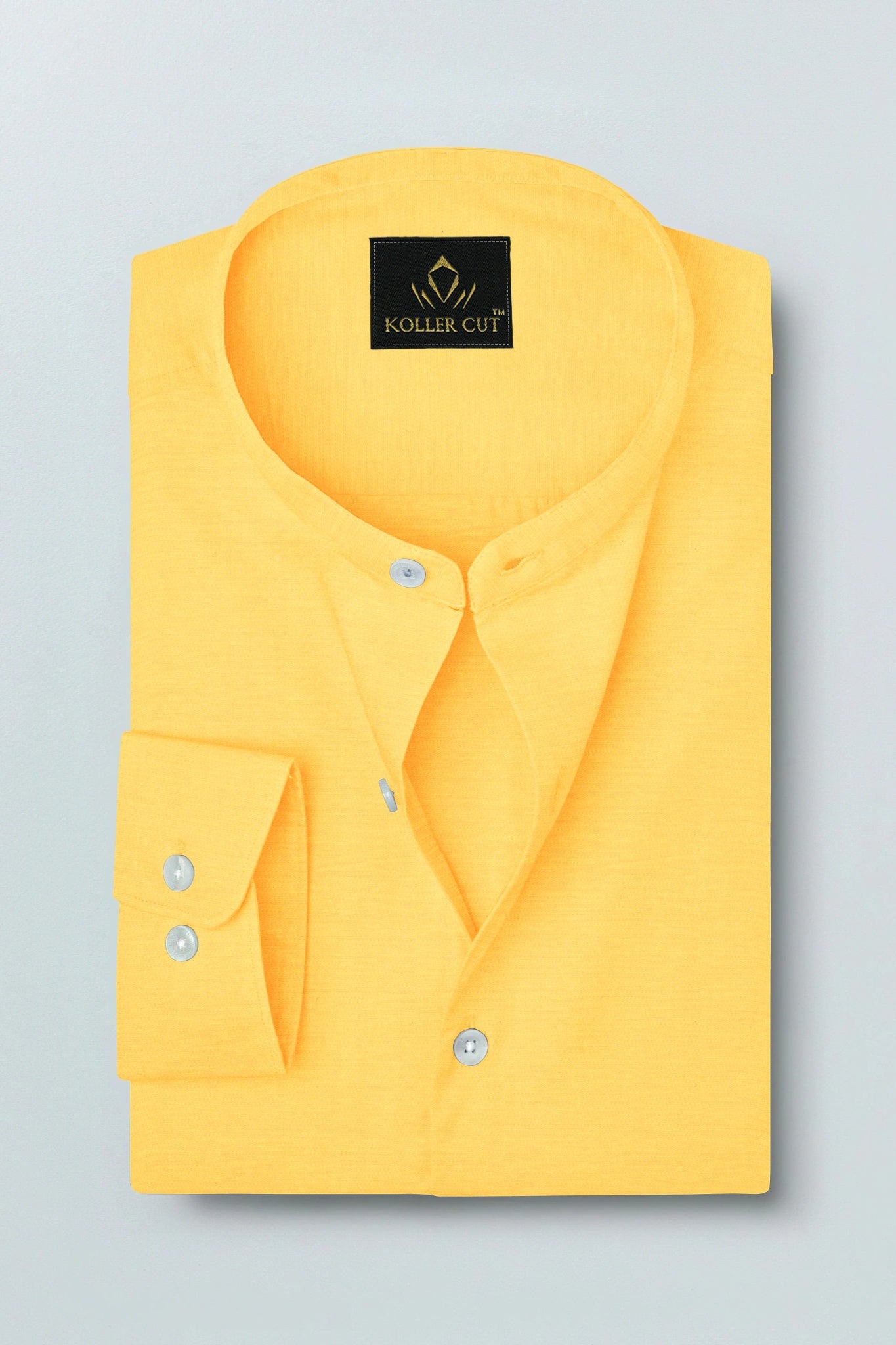 Turmeric Yellow Mandarin Collar Giza Cotton Shirt