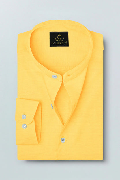 Turmeric Yellow Mandarin Collar Giza Cotton Shirt