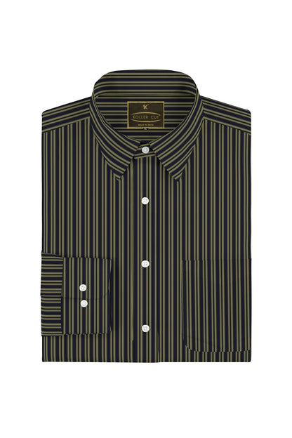 Raven Black and Golden Double Stripes Men's Cotton Shirt