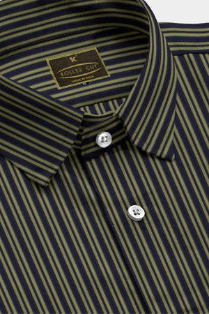 Raven Black and Golden Double Stripes Men's Cotton Shirt