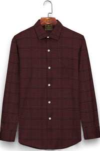 Merlot Red with Black and Mustard Yellow Plaid Cotton Shirt