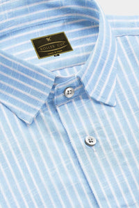 White with Sky-blue Hickory Stripes Cotton Linen Shirt