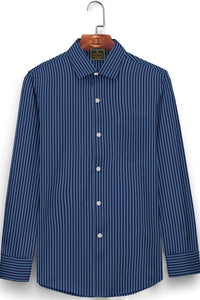 Indigo Blue with Steel Blue Stripes Cotton Shirt