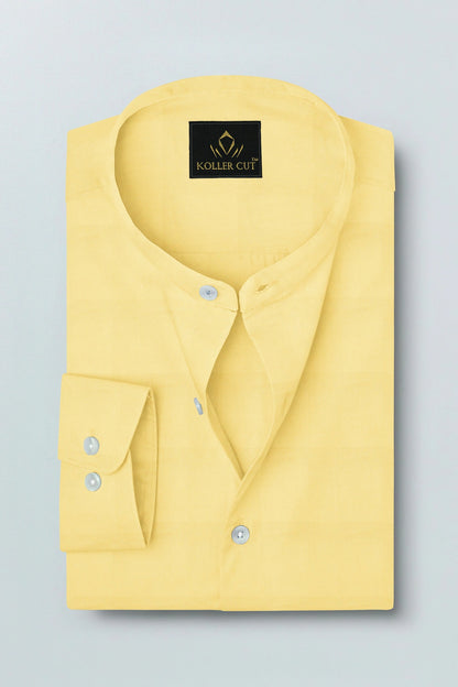 Royal Yellow Mandarin Solid Plain Men's Cotton Shirt