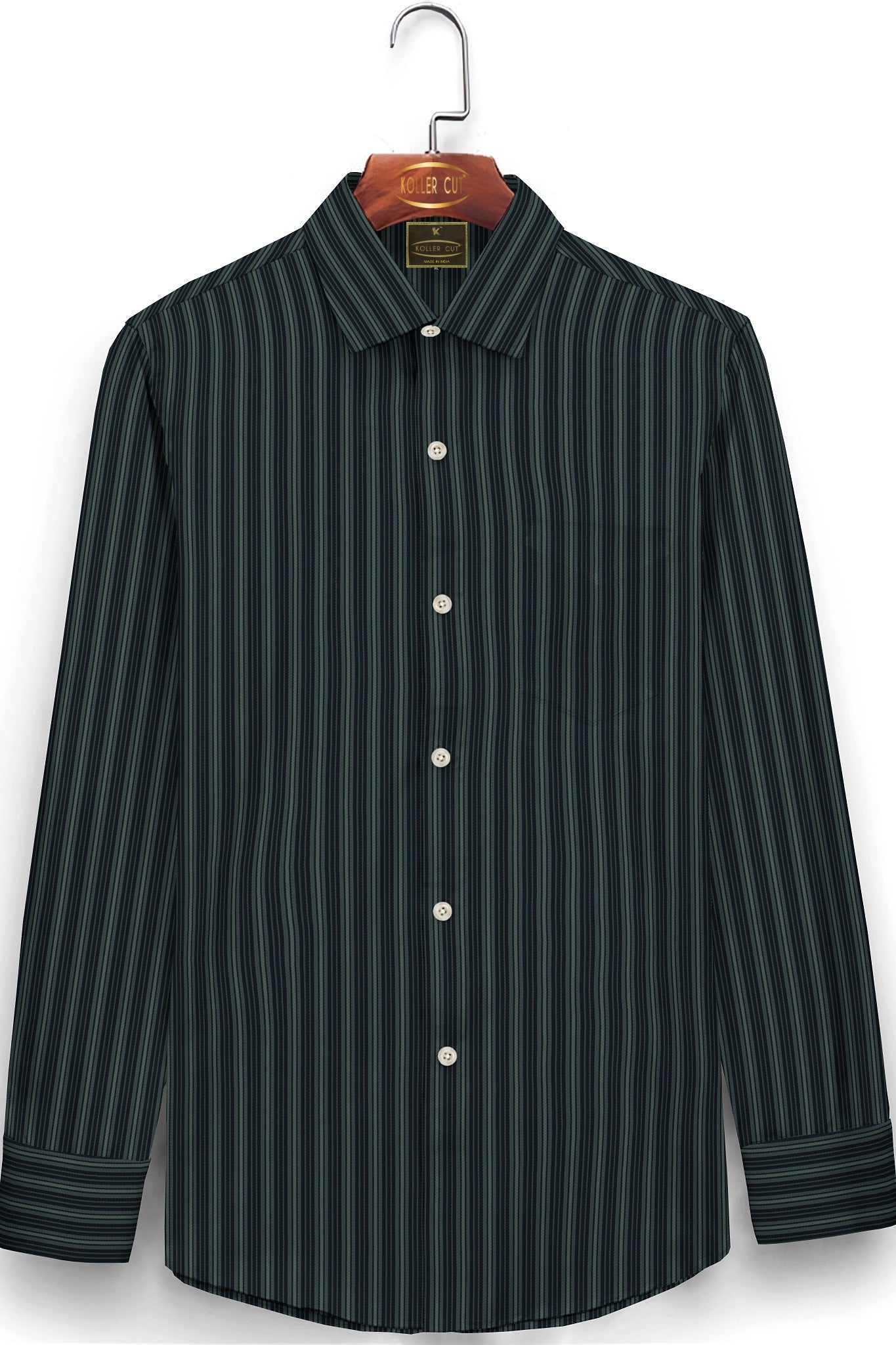 Laurel Green and Black Multitrack Stripes Premium Cotton Shirt