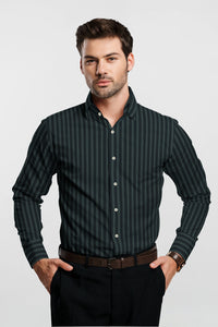 Laurel Green and Black Multitrack Stripes Premium Cotton Shirt