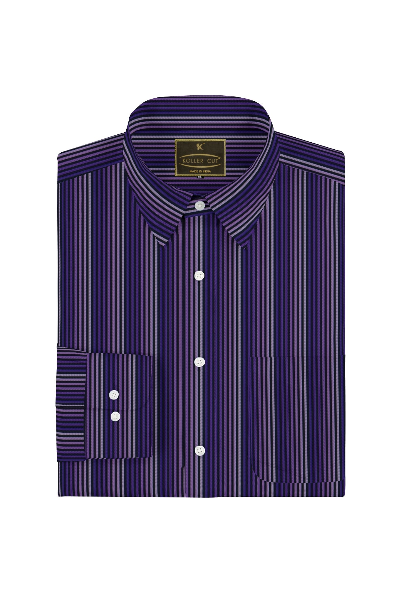 Black with Indigo and Purple Multicolored Multitrack Stripes Men's Cotton Shirt