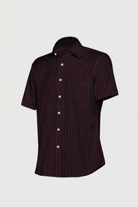 Black with Garnet Red Multitrack Stripes Cotton Shirt