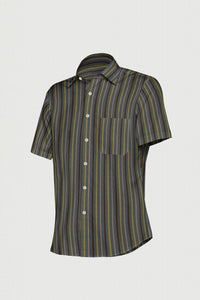 Pecan Brown with Mustard Yellow and Grey Stripes Cotton Shirt
