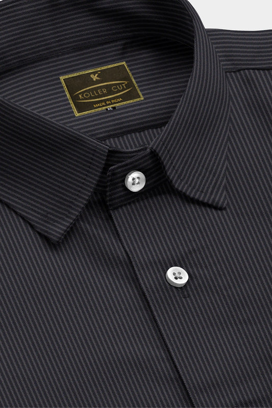 Black with Neon Grey Pinstripes Cotton Shirt