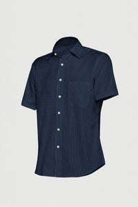 Metal Black with Berry Blue and White Broken Thread Stripes Cotton Shirt