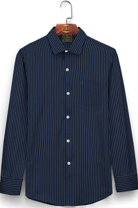 Metal Black with Berry Blue and White Broken Thread Stripes Cotton Shirt