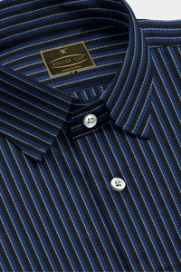 Metal Black with Berry Blue and White Broken Thread Stripes Cotton Shirt