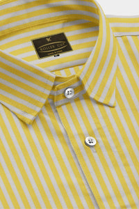 Lemon Yellow and Cloud Grey Candy Stripes Men's Cotton Shirt