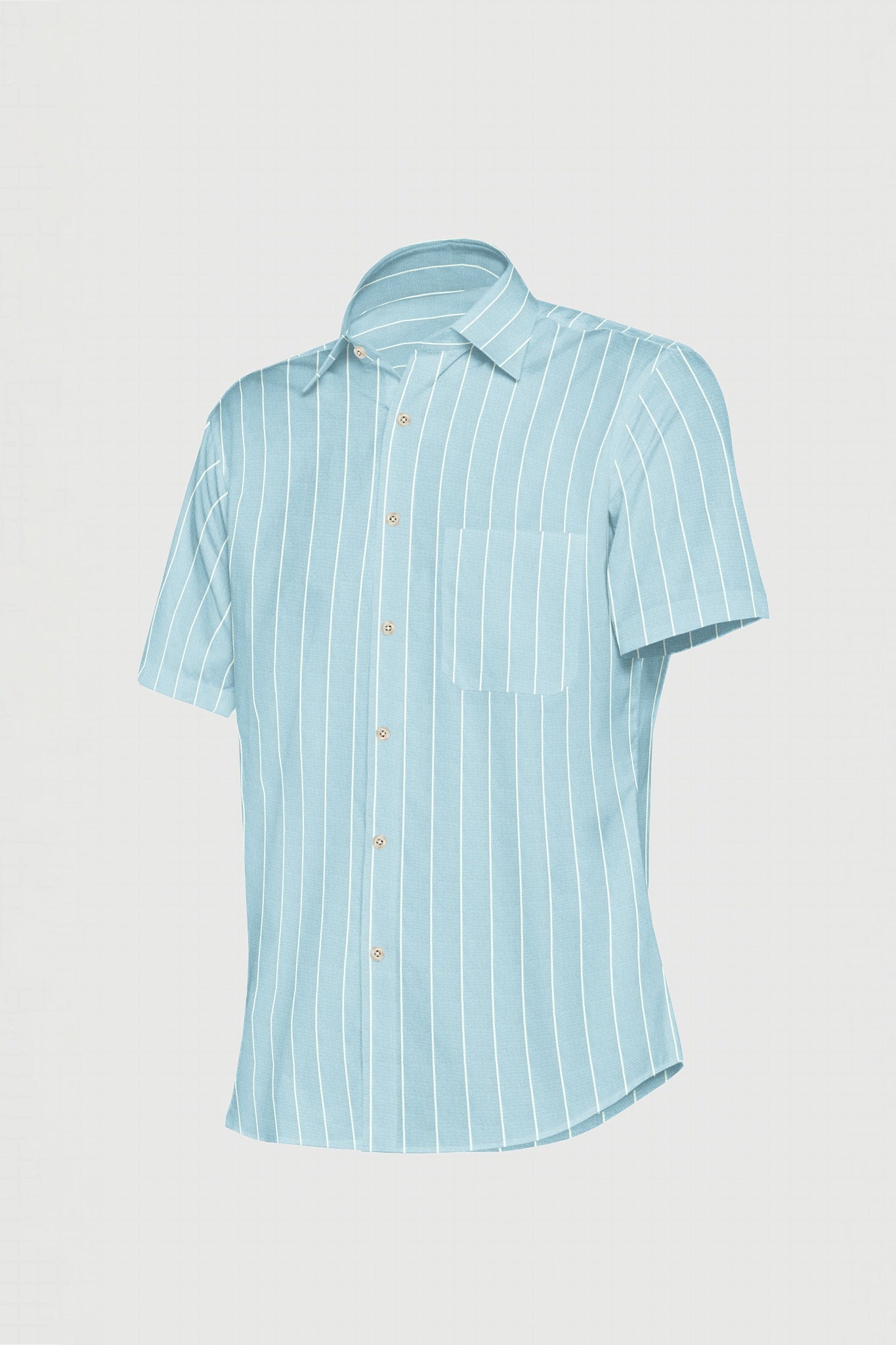 Blizzard Blue and White Wide Pinstripes Cotton Linen Shirt