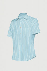 Blizzard Blue and White Wide Pinstripes Cotton Linen Shirt