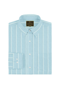 Blizzard Blue and White Wide Pinstripes Cotton Linen Shirt