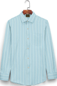 Blizzard Blue and White Wide Pinstripes Cotton Linen Shirt