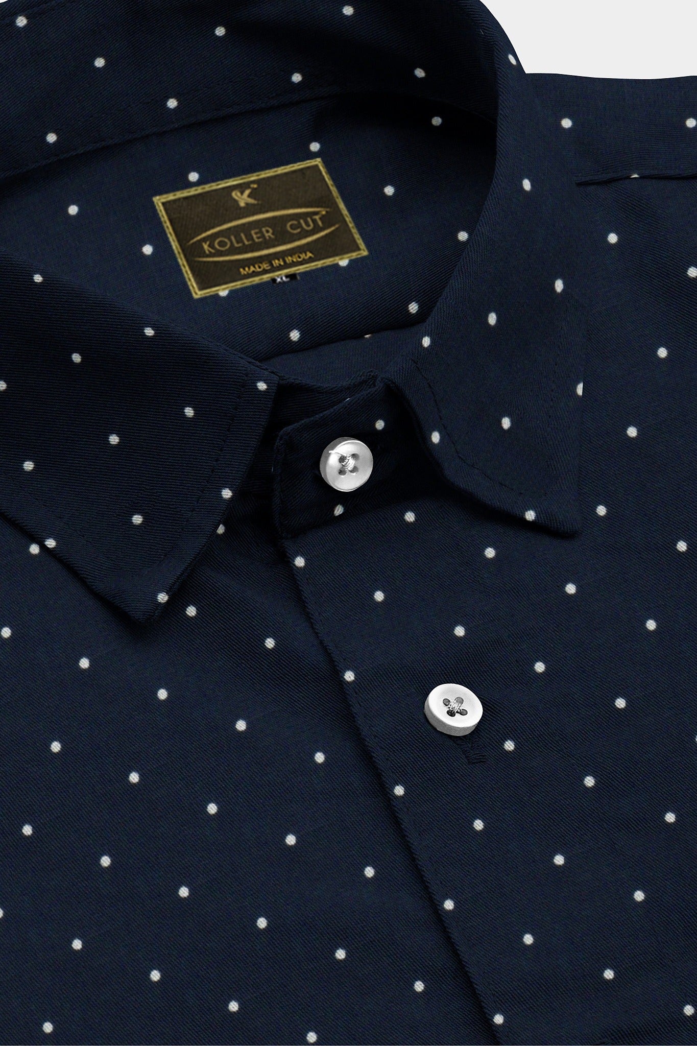 Midnight Blue with White Dotted Men's Cotton Shirt
