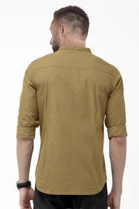 Tortilla Brown Mandarin Collar Luxurious Linen Shirt