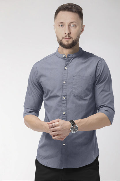Iron Grey Mandarin Collar  Luxurious Linen Shirt