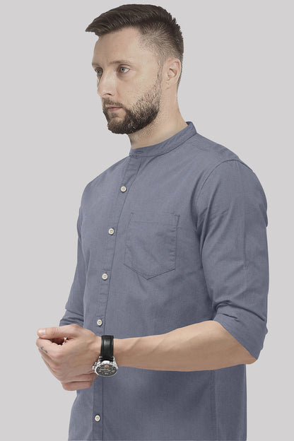 Iron Grey Mandarin Collar  Luxurious Linen Shirt